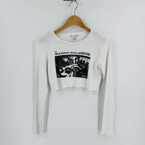 Brandy Melville Graphic Tee Radio Silence Cropped Long Sleeve Size S